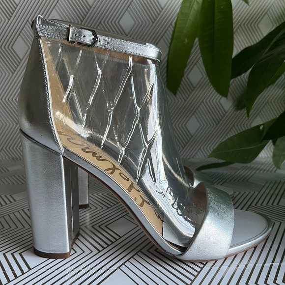 NEW Sam Edelman Yaro Silver Block Heel Sandal Size 10 M - Picture 1 of 5